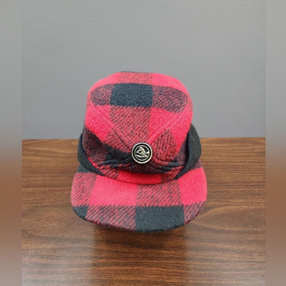 Vintage 60s 70s Insulated Wool Flannel Ski Snowboard Hat Cap Winter Hunting Snow